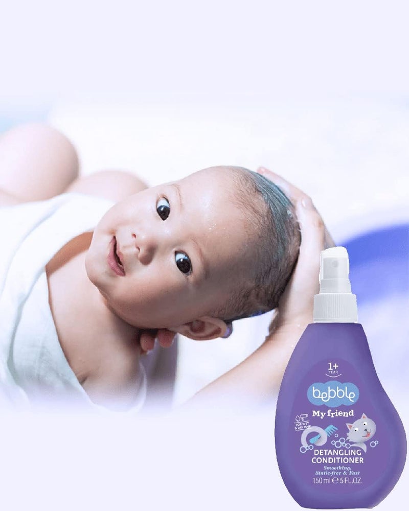 bebble Baby Hair Detangler Spray Conditioner | Leave in Formula | 150ml Bundle with Free Body Milk Sample - Image 2