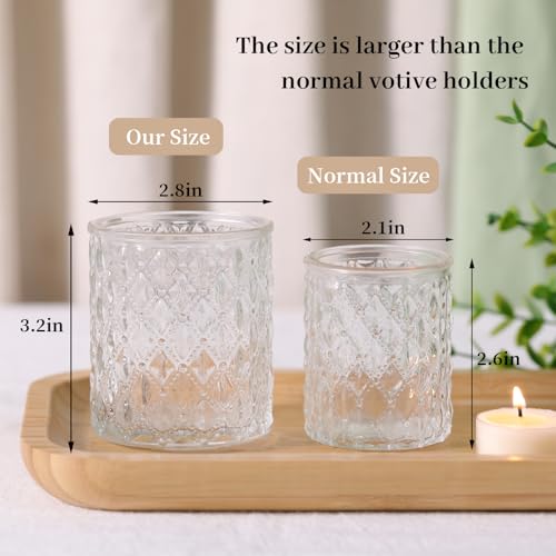 MATAHUM 12 Pcs Large Votive Candle Holders 2.8 * 3.2 inch Clear Tea Light Candle Holders Glass Candle Holder for Bridal Shower, Wedding, Table Centerpiece, Party, Home Decor - Image 2