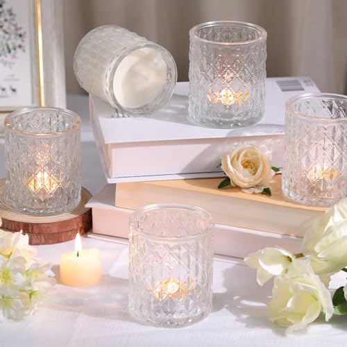 MATAHUM 12 Pcs Large Votive Candle Holders 2.8 * 3.2 inch Clear Tea Light Candle Holders Glass Candle Holder for Bridal Shower, Wedding, Table Centerpiece, Party, Home Decor - Image 4