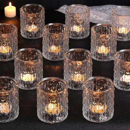 MATAHUM 12 Pcs Large Votive Candle Holders 2.8 * 3.2 inch Clear Tea Light Candle Holders Glass Candle Holder for Bridal Shower, Wedding, Table Centerpiece, Party, Home Decor - Image 1