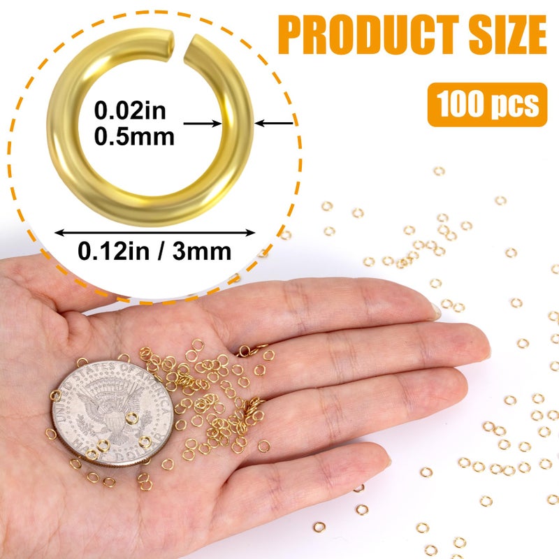 Hzopcw 100pcs 18K Gold Filled Jump Rings, Open Jewelry Jump Rings, 3mm Gold Charms for Women Key Chains Necklace Bracelet Pendant Earrings Jewelry Making - Image 2
