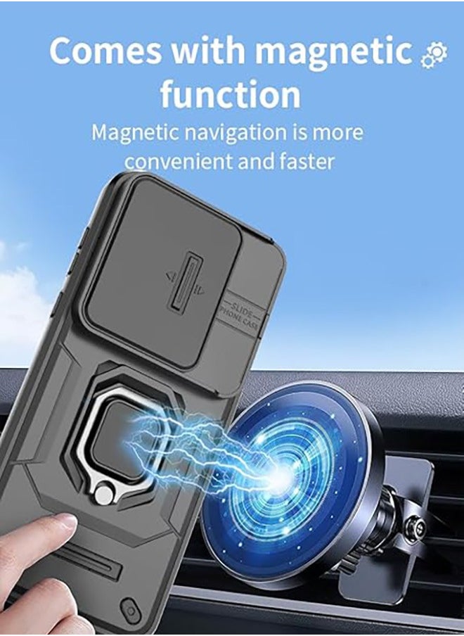 Huawei Pura 70 Ultra 5G Case, Shockproof Cases, Anti-Fall Drop Protection, Built-in Slide Anti-Scratch Camera Lens Cover, Integrated 360 Degree Rotating Ring Kickstand, Black