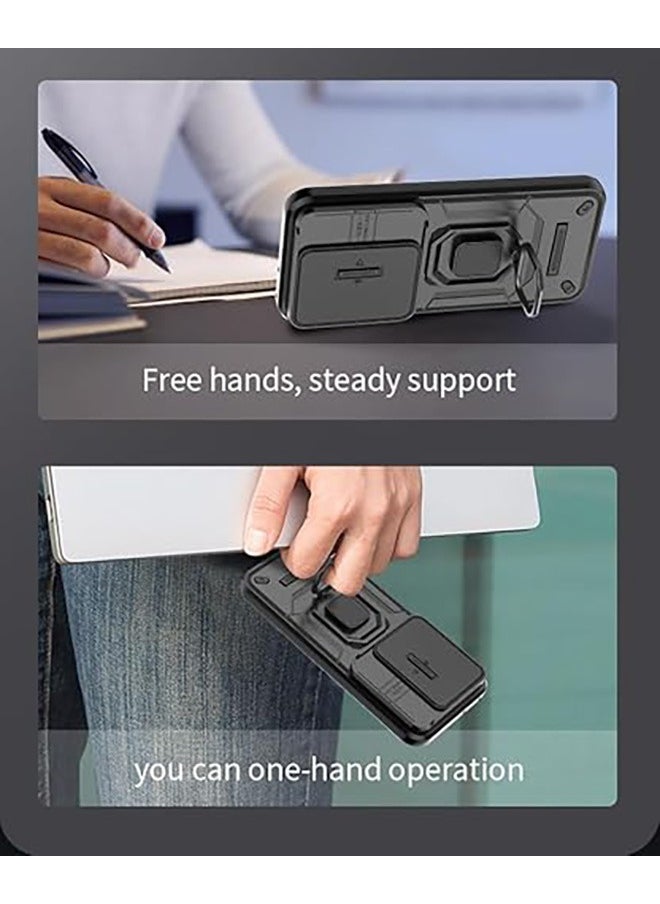 Huawei Pura 70 Ultra 5G Case, Shockproof Cases, Anti-Fall Drop Protection, Built-in Slide Anti-Scratch Camera Lens Cover, Integrated 360 Degree Rotating Ring Kickstand, Black
