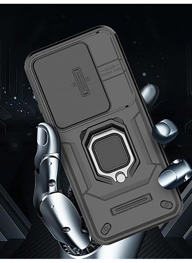 Huawei Pura 70 Ultra 5G Case, Shockproof Cases, Anti-Fall Drop Protection, Built-in Slide Anti-Scratch Camera Lens Cover, Integrated 360 Degree Rotating Ring Kickstand, Black