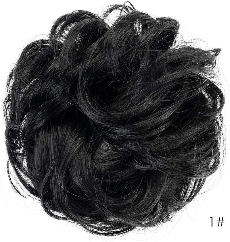 BARSDAR 100% Human Hair Scrunchies, Curly Messy Bun Hairpiece Extensions Wedding Hair Pieces for Women Kids Messy Bun Real Hair Updo Donut Chignons 1#-Natural Black - Image 2