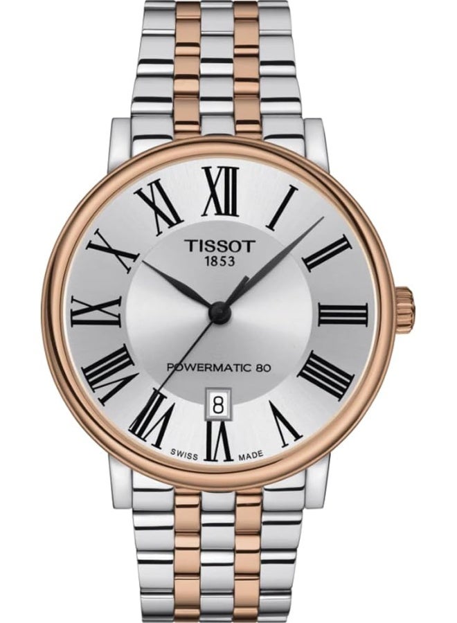 TISSOT ساعة يد أوتوماتيكية للرجال من كارسن مصنوعة من الفولاذ المقاوم للصدأ، ذهب وردي 5N، رمادي T1224072203300 - Image 1