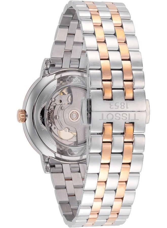 TISSOT ساعة يد أوتوماتيكية للرجال من كارسن مصنوعة من الفولاذ المقاوم للصدأ، ذهب وردي 5N، رمادي T1224072203300 - Image 4