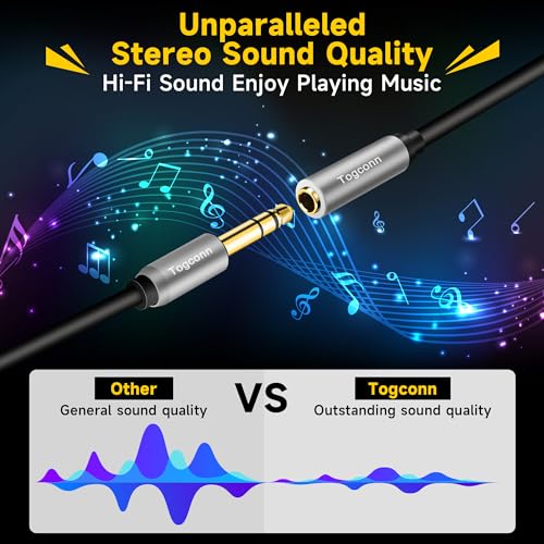 Togconn 1/4 inch Extension Cable 1 Foot, 6.35mm 1/4" TRS Male to Female Stereo Adapter Jack，Quarter inch Headphone Guitar Extension Cable, Hi-Fi Sound, Gold Plated Connectors, Oxygen-Free Copper OFC - Image 3