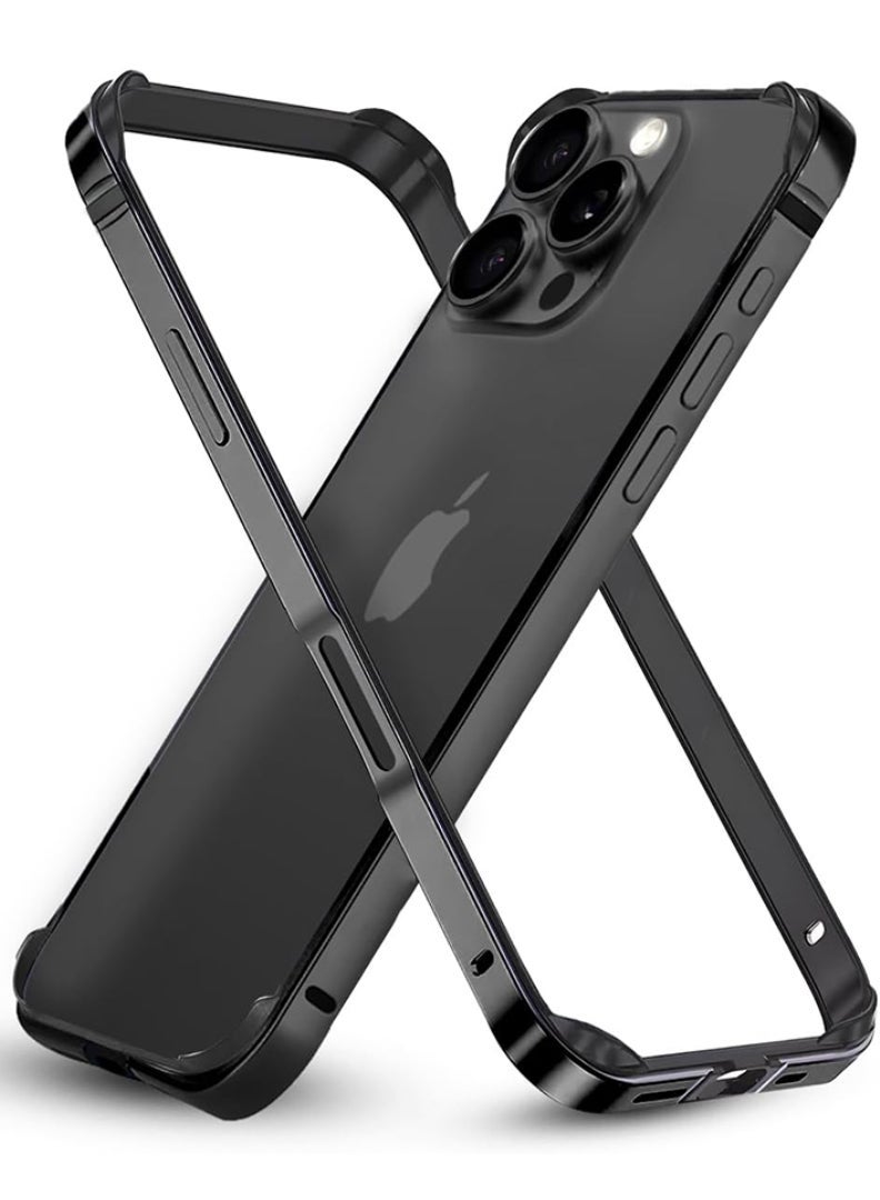 Theodor iPhone 16 Pro max Aluminum Frame Metal Bumper Frame Slim Hard Case Cover, Metal Frame Armor with Soft Inner Bumper, Raised Edge Protection for iPhone 16 pro max for 6.9", Black - Image 1
