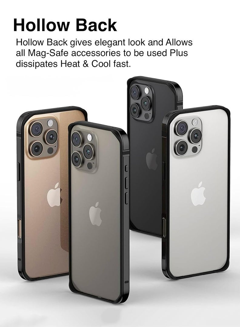 Theodor iPhone 16 Pro max Aluminum Frame Metal Bumper Frame Slim Hard Case Cover, Metal Frame Armor with Soft Inner Bumper, Raised Edge Protection for iPhone 16 pro max for 6.9", Black - Image 3