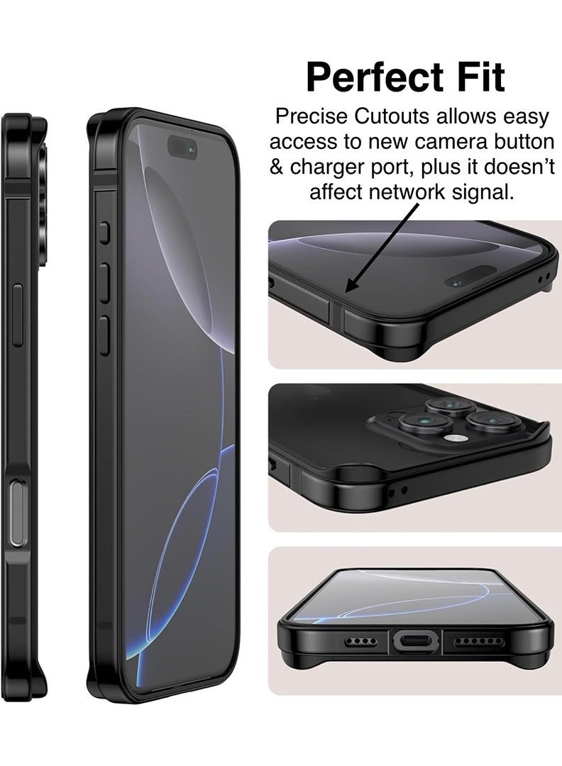Theodor iPhone 16 Pro max Aluminum Frame Metal Bumper Frame Slim Hard Case Cover, Metal Frame Armor with Soft Inner Bumper, Raised Edge Protection for iPhone 16 pro max for 6.9", Black - Image 2