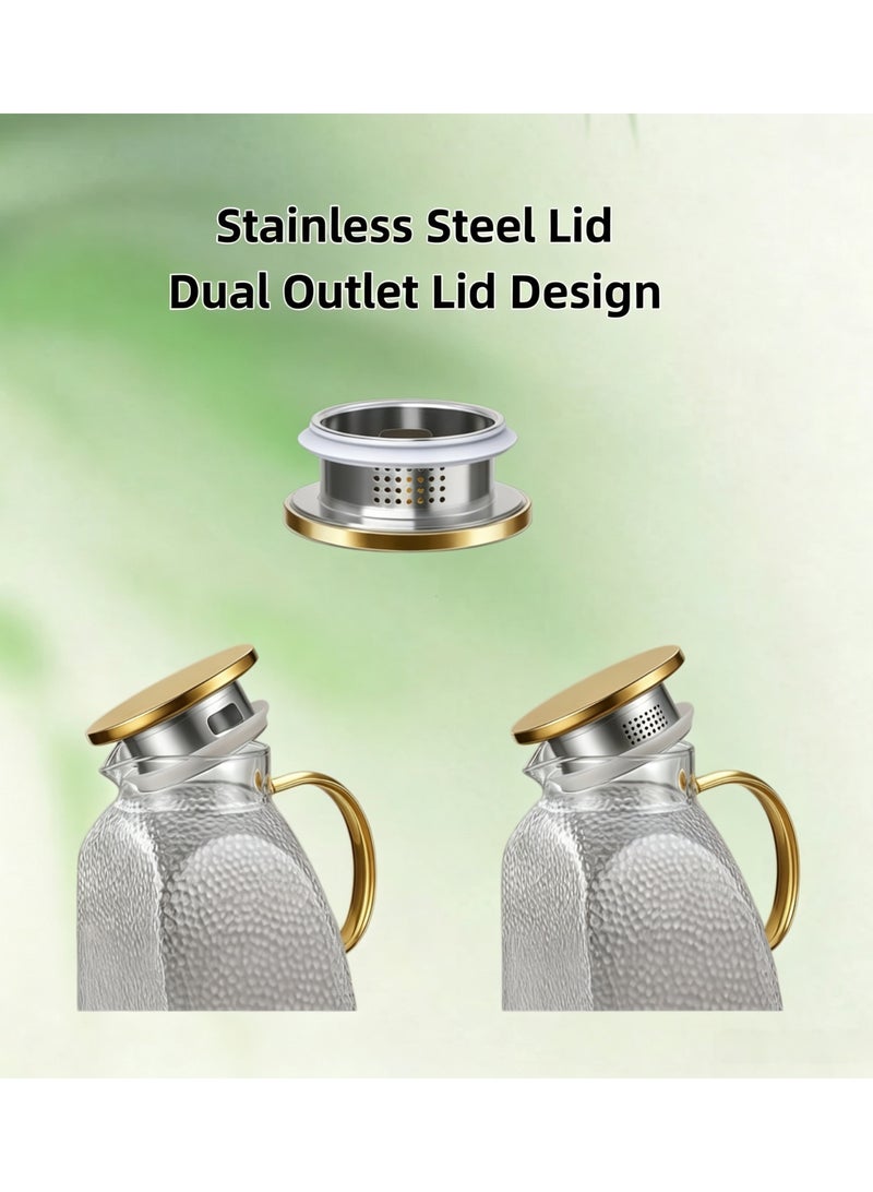 فولانري 1.8L Glass Pitcher, High Borosilicate Glass Water Jug with Rotatable 304 Stainless Steel Filter Lid, Slim Flat Body for Fridge Door, Drip Free Spout, for Hot Cold Water Fruit Tea Juice Milk, Home Kitchen - Image 3