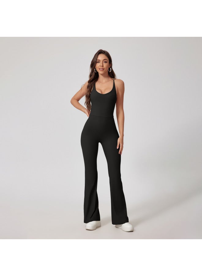 European And American Naked Feeling Thread Hollow Beautiful Back Tight Yoga One-piece Suit Hip Lifting Sports Fitness One-piece Suit - Image 3