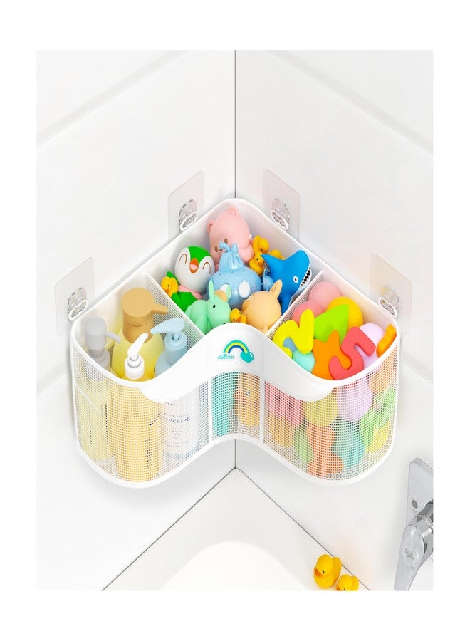 Austion 3-Compartment Corner Bath Toy Storage Organizer for Tub - Wide-Opening Mesh Kids Bath Toy Holder with Easy Sorting & Storage, Quick-Drying Machine-Washable Bathroom Organizer for Tidy Bathtub - Image 1