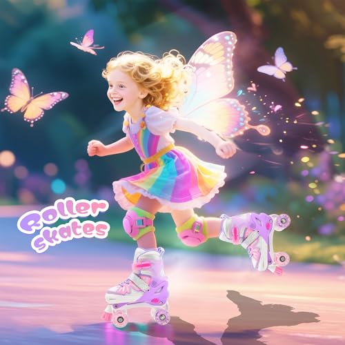 NEMONE 4 Size Adjustable Light up Roller Skates for Girls, Butterfly Roller Skates for Kids Ages 4-6 5-8 6-12 8-12, Todder Beginner Skates Indoor Outdoor Pink Purple M - Image 4