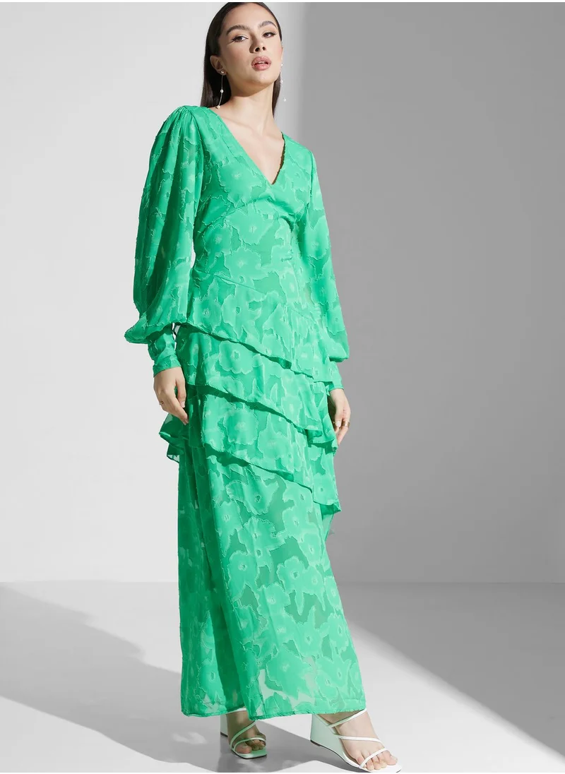 PRETTY LAVISH Ruffle Side Slit Dress
