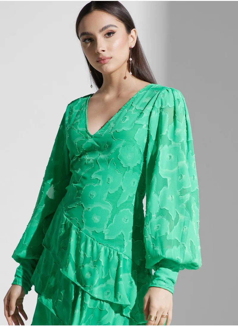 PRETTY LAVISH Ruffle Side Slit Dress