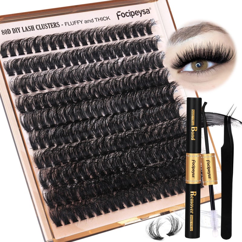 Focipeysa Eyelash Extension Kit, 200pcs 80D Mink Fur False Eyelashes, 10-18mm DIY Lash Clusters, Matte Black, Vegan, Cruelty Free, Includes Lash Bond & Remover, Tweezers - Image 1