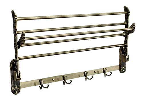 FORTUNE Antique Aluminum Folding Towel Rack for Bathroom, Folding Towel Stand, Hanger, Bathroom Accessories for Homes, Hotels- Brass Finish (1.5 Feet) - Image 4