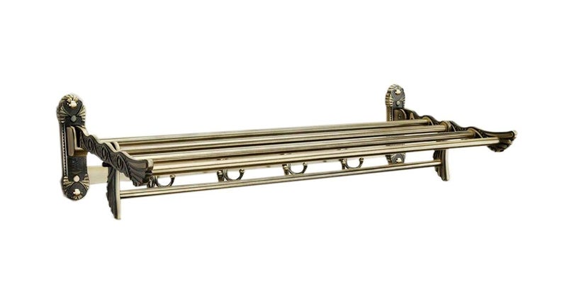FORTUNE Antique Aluminum Folding Towel Rack for Bathroom, Folding Towel Stand, Hanger, Bathroom Accessories for Homes, Hotels- Brass Finish (1.5 Feet) - Image 2