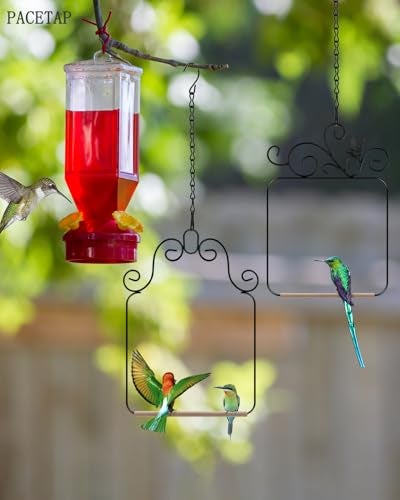 PACETAP Hummingbird Swings and Perches Metal Frame 2 Pack Wild Bird Swing Outdoor Bird Perch with Wooden Dowel and 2 Hanging Chain for Hanging Indoor Outdoor Trunk Lawn Patio Garden Black - Image 3