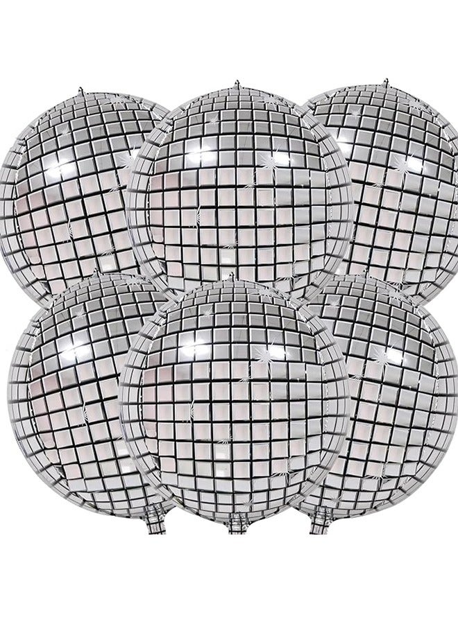 6 Pieces 22 Inches Large Silver Disco Ball Balloons - Large 4D Round Foil Mylar Mirror Balloons for 70s Disco Dance Decorations Birthday Wedding Graduation Party Supplies - Image 1