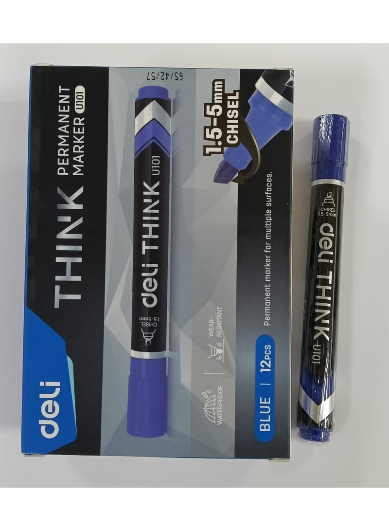 ديلي قلم تحديد دائم ديلي يو 10130 ثينك، 1.5 - 5 مم، حبر أزرق - عبوة من 12 قطعة - Image 1