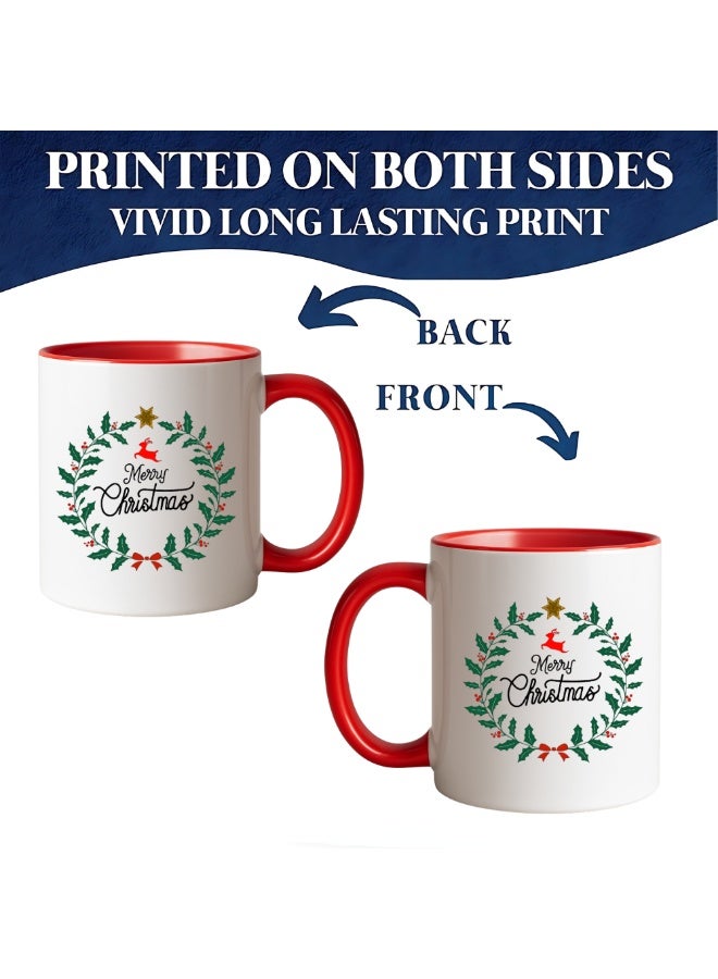 برينت شوب فور مي كوب قهوة سيراميكي مطبوع عليه عبارات عيد ميلاد سعيد - هدية مثالية للأصدقاء والموظفين | كوب أحمر ثنائي اللون بطابع وديكور عيد الميلاد - Image 2