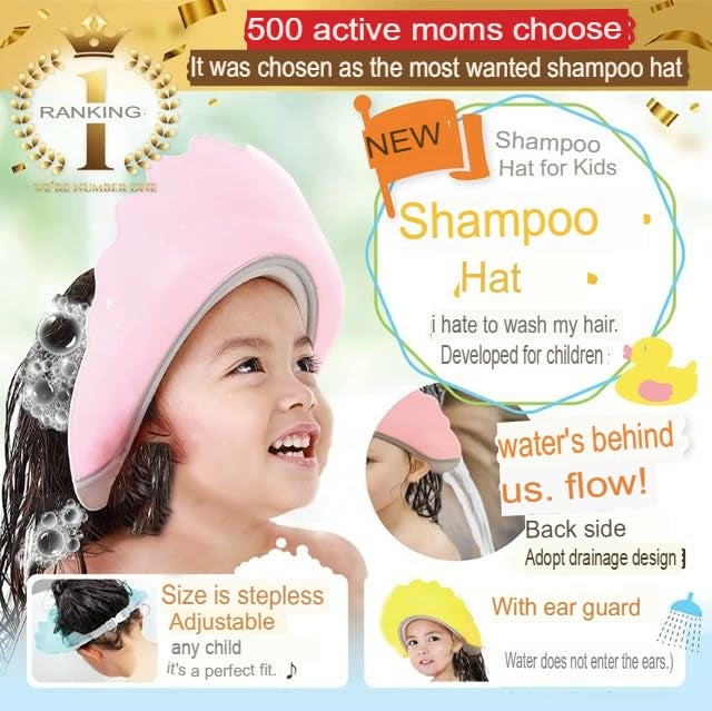 GDNK Baby Shower Cap Shower Cap for Kids 0-9 Years, Adjustable Silicone Crown with Eye & Ear (Blue) - Image 5