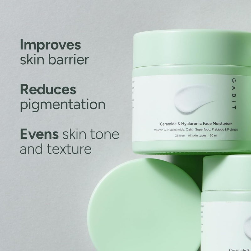 Gabit Ceramide  Hyaluronic Face Moisturiser  Lightweight Moisturizer to Hydrate  Brighten Skin  With Vitamin C Niacinamide Oats  For Women and Men  Oil Free for All Skin Types  50ml - Image 4