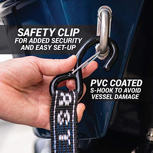 AEROFAST REAR TRANSOM BOAT TRAILER STRAPS RATCHET TIE DOWNS STRAP, Made in NZ - 1.5" x 4’ Heavy Duty Rear Transom with PVC Hooks For Trailered Boats, Pontoons & Jetskis - 3,300lbs Break Strength - (Pair) Black - Image 4