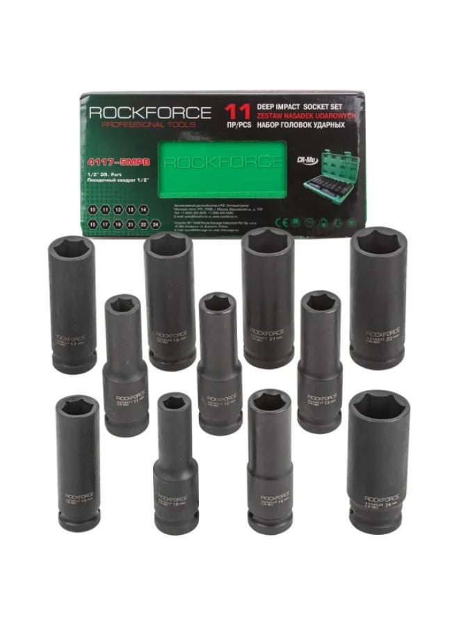 ROCKFORCE Deep socket set,CrMo, 6 points, 1/2", 11pcs - Image 1