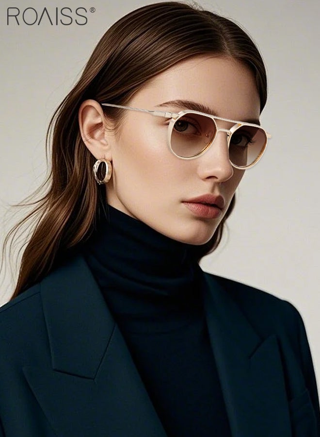 رويس نظارات شمسية دائرية ريترو للنساء والرجال، عدسات حماية من الأشعة فوق البنفسجية 400، إطار أسيتات عتيق، نظارات مضادة للتوهج للارتداء غير الرسمي والقيادة والسفر، ذهبي - Image 2