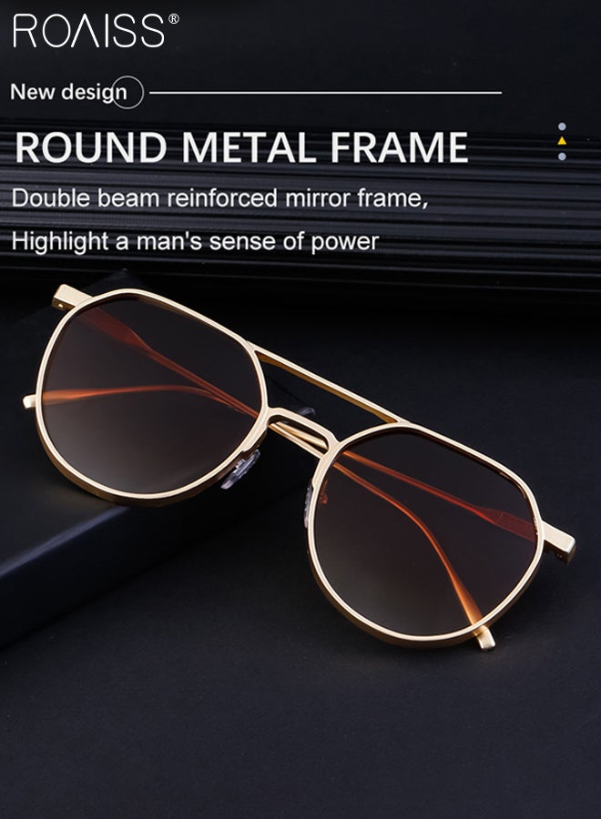 رويس نظارات شمسية دائرية ريترو للنساء والرجال، عدسات حماية من الأشعة فوق البنفسجية 400، إطار أسيتات عتيق، نظارات مضادة للتوهج للارتداء غير الرسمي والقيادة والسفر، ذهبي - Image 5