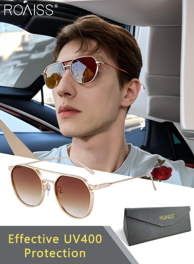 رويس نظارات شمسية دائرية ريترو للنساء والرجال، عدسات حماية من الأشعة فوق البنفسجية 400، إطار أسيتات عتيق، نظارات مضادة للتوهج للارتداء غير الرسمي والقيادة والسفر، ذهبي - Image 1