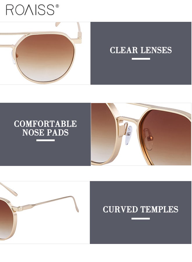 رويس نظارات شمسية دائرية ريترو للنساء والرجال، عدسات حماية من الأشعة فوق البنفسجية 400، إطار أسيتات عتيق، نظارات مضادة للتوهج للارتداء غير الرسمي والقيادة والسفر، ذهبي - Image 4