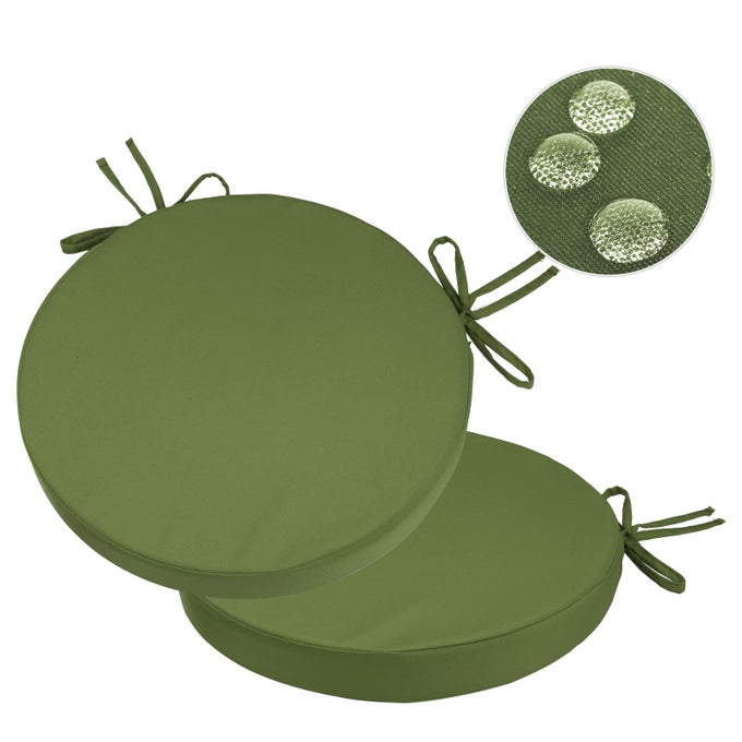 Indoor Outdoor Round Chair Cushions 15 inch Waterproof Bistro Seat Cushion with Ties Non Slip Circle Stool Chair Pads Set of 2 Green