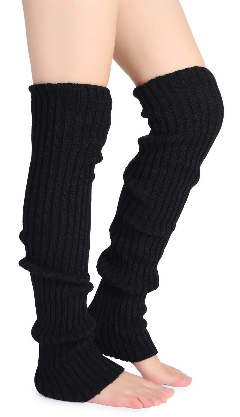Pareberry Women's Winter Over Knee High Footless Socks Knit Warm Long Leg Warmers (2 Pack-(Black+Grey)) - Image 4