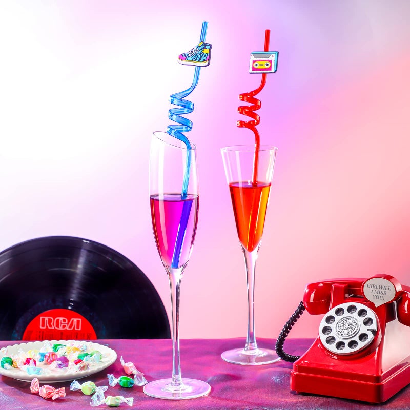 Vesici 80s Party Decor Retro Straw Hip Hop Theme 80s Party Silly Drinking Straws I Love 80s Radio Boombox Mobile Phone Straw Decorations for Kids Adults 80s Party Favors  8 Colors and Styles (24 Pcs) - Image 5