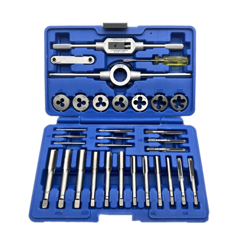 32 PCS HSS Tap and Die Set Metric Wrench Cut M3-M12 Hand Threading Tool Tungsten Carbide Tap Die Screw Thread Making Tool Bit Set Engineer Kit with Tool Case - Image 1