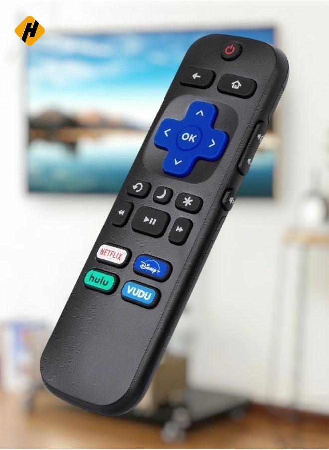 HuHa - Universal Remote Control for Hisense, TCL, Onn, Sharp, Roku TV - Replacement Remote with Dedicated Buttons for Netflix, Disney+, Hulu, VUDU, Easy Setup, No Pairing Required, Compatible with Smart LED TVs - Convenient TV Control Solution - Image 1