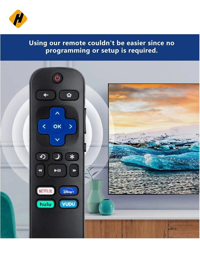 HuHa - Universal Remote Control for Hisense, TCL, Onn, Sharp, Roku TV - Replacement Remote with Dedicated Buttons for Netflix, Disney+, Hulu, VUDU, Easy Setup, No Pairing Required, Compatible with Smart LED TVs - Convenient TV Control Solution - Image 1