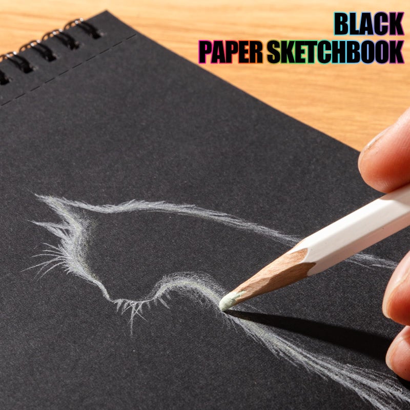 Prudiut 30 Sheets Black Paper Sketchbook, 98lb/160gsm Heavyweight Black Sketch Pad 5.5Ã—8.5in, Acid-Free Drawing Paper, Spiral Bound Sketch Book for Kids, Teens, Artist - Image 5