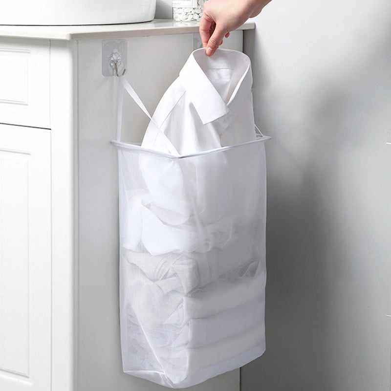 1Pc Household Pasted Wall-mounted Storage Basket Portable Hanging Storage Container for Bathroom with 2 Sticky Hooks - Image 3