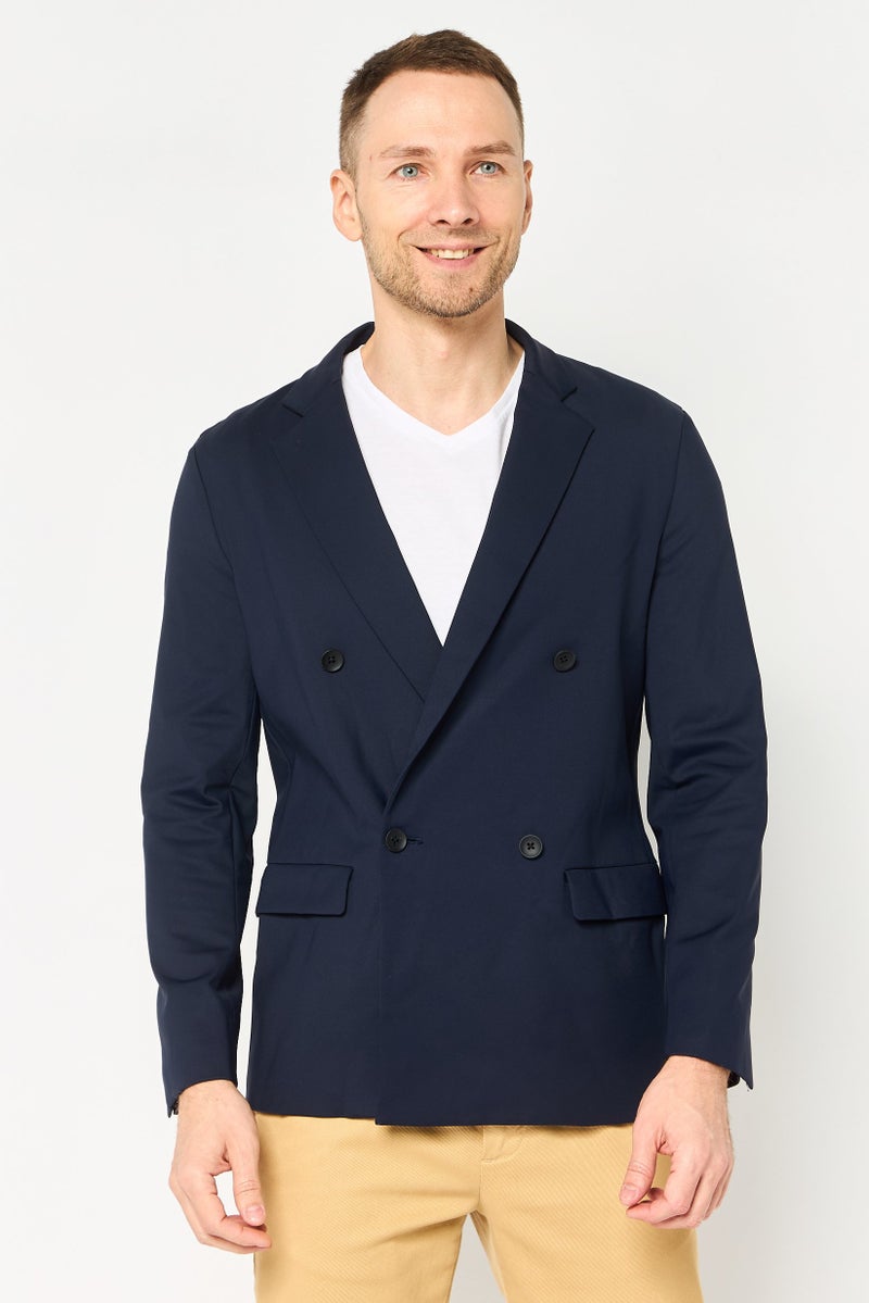 SELECTED Men Regular Fit Plain Casual Blazer, Navy - Image 1