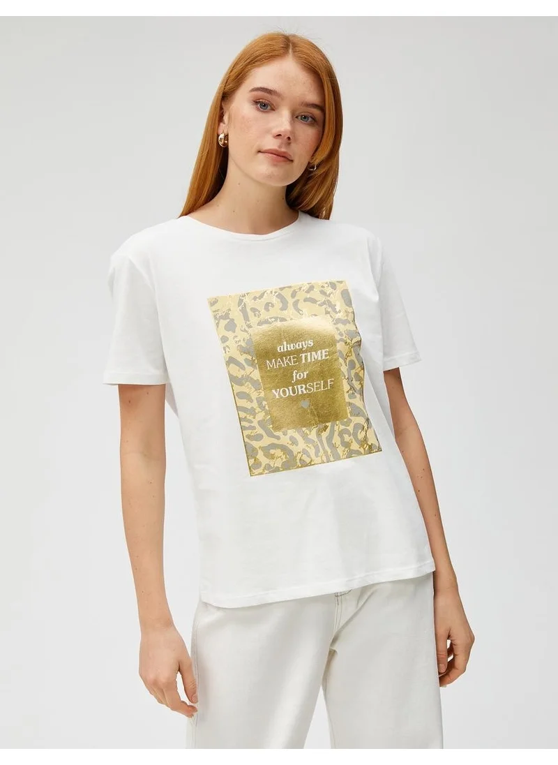 كوتن Short Sleeve T-Shirt Bright Text Printed Cotton