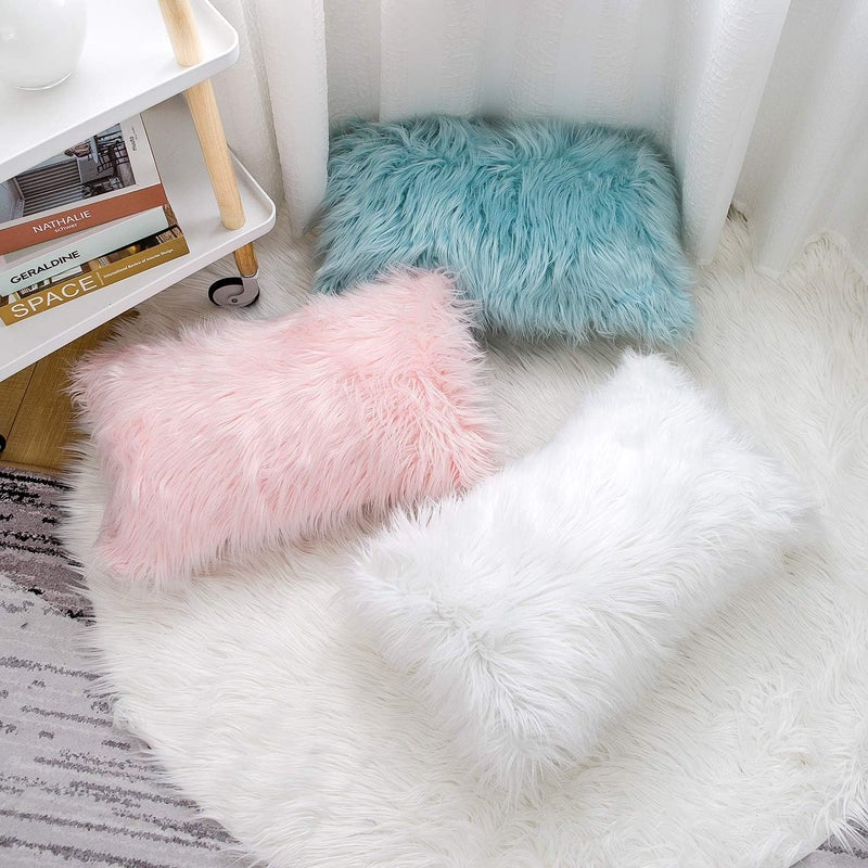 WLNUI All condition fit Set of 2 White Decorative Lumbar Fluffy Pillow Covers New Luxury Series Merino Style Faux Fur Throw Pillow Covers Fuzzy Cushion Case 12x20 Inch Gulf standard sizing alternatives - Image 5