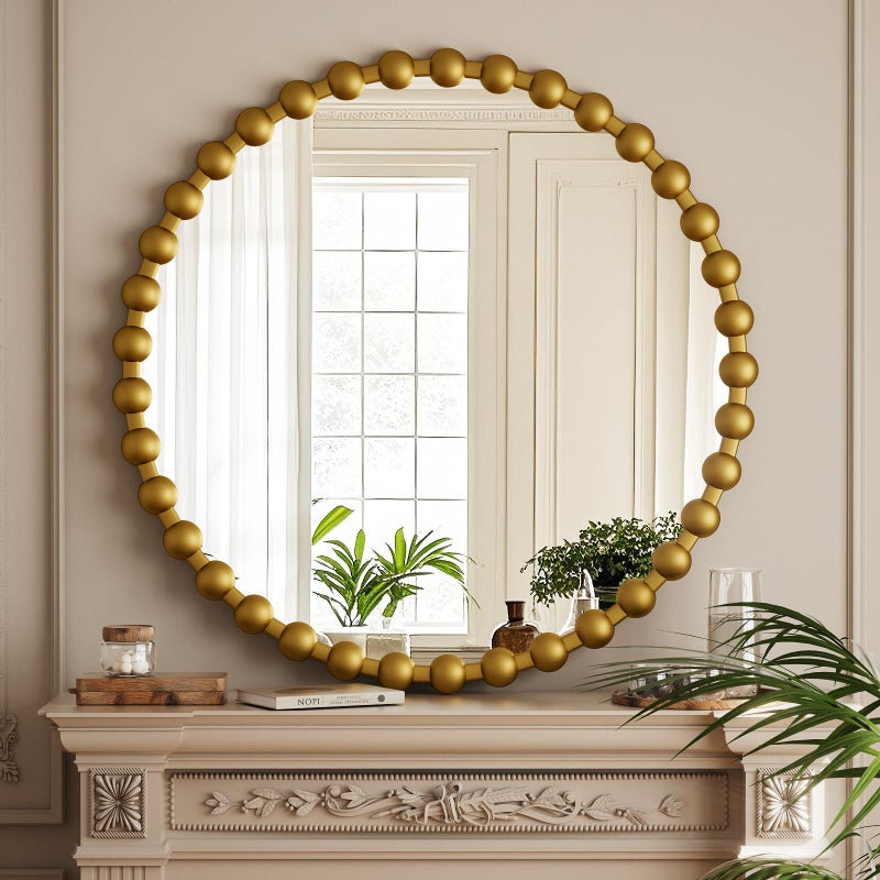 Easly Round Mirror for Wall, 32 Inch Gold Beaded Frame Decorative Vanity Mirror, Circle Bathroom Mirror with High-Definition Lense, Modern Wall Decor for Bathroom, Living Room, Bedroom, Entryway - Image 3