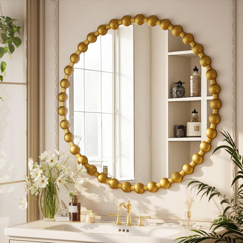 Easly Round Mirror for Wall, 32 Inch Gold Beaded Frame Decorative Vanity Mirror, Circle Bathroom Mirror with High-Definition Lense, Modern Wall Decor for Bathroom, Living Room, Bedroom, Entryway - Image 2