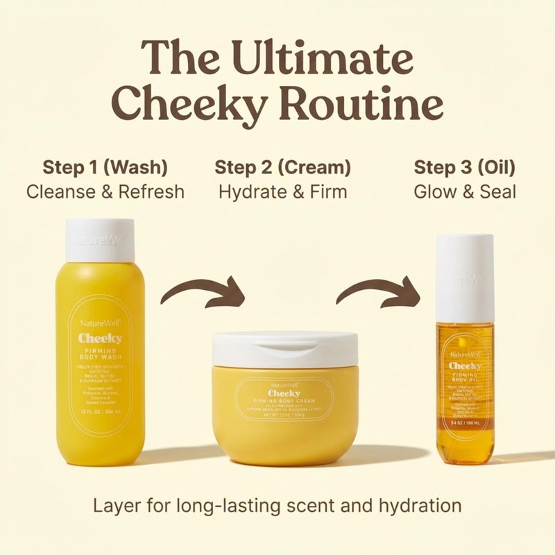 NATURE WELL Cheeky Firming Body Oil, Luxuriously Glowy & Fast-Absorbing Formula Designed to Nourish, Firm, & Visibly Smooth Skin, Scented with Pistachio, Almond, Coconut, & Salted Caramel, 3.4 Oz - Image 5